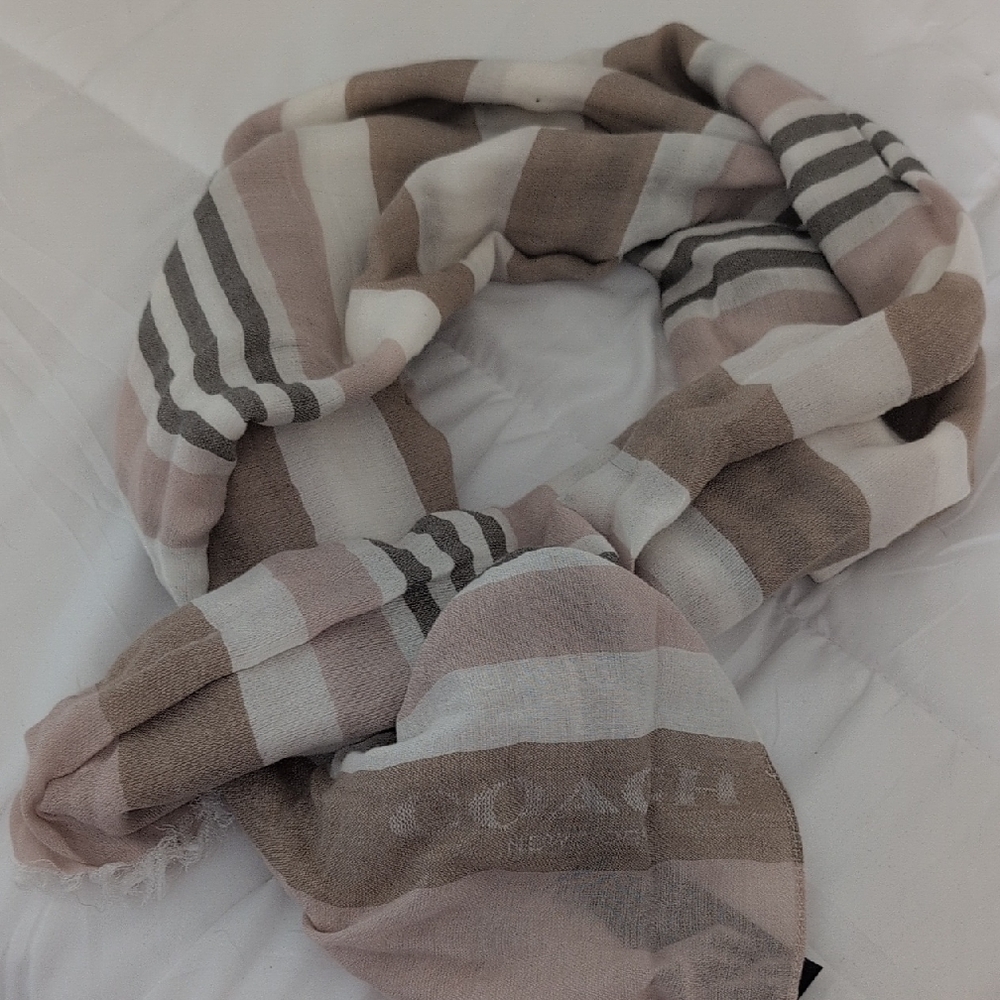 Coach Women's Scarf - Pink and Tan Stripes